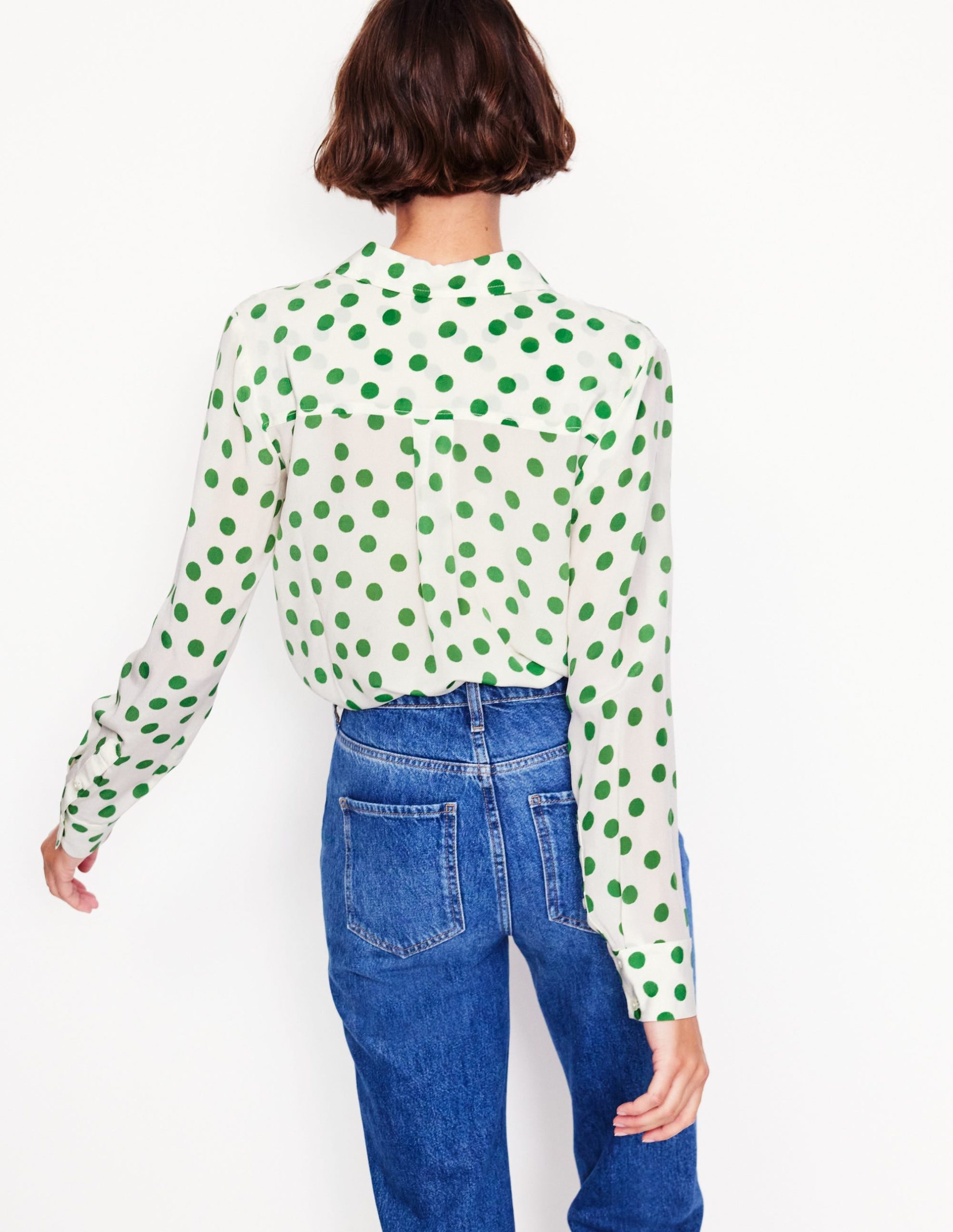 Sienna Silk Shirt-Ivory. Green Abstract Dot - Image 3