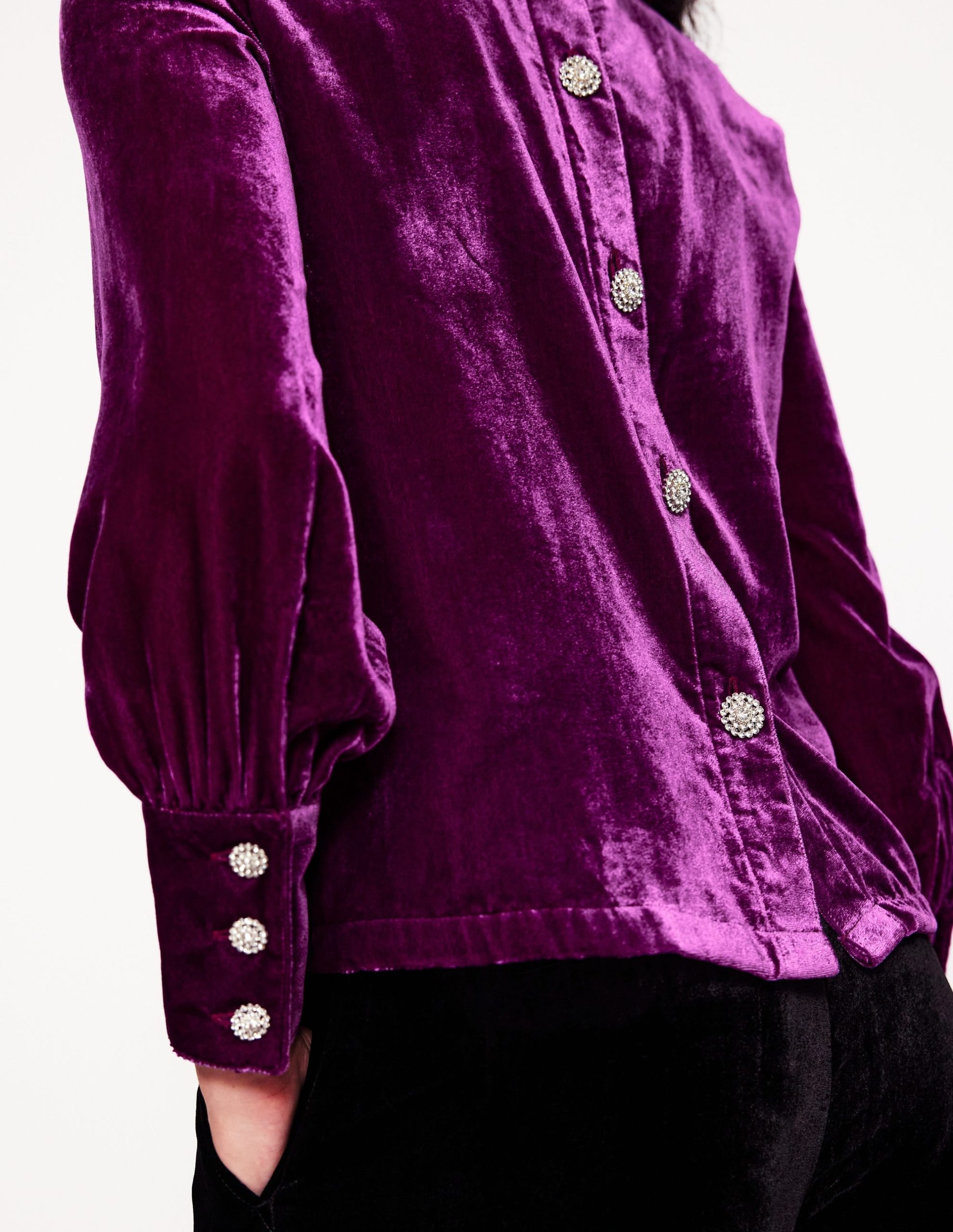 Button Back Velvet Top-Regal Purple - Image 2