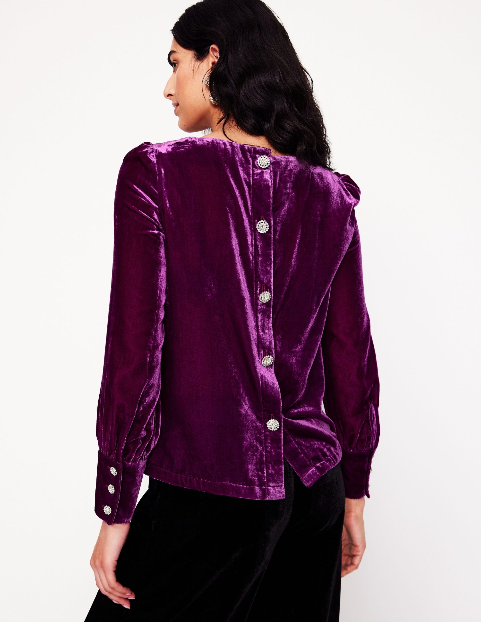 Button Back Velvet Top-Regal Purple - Image 3