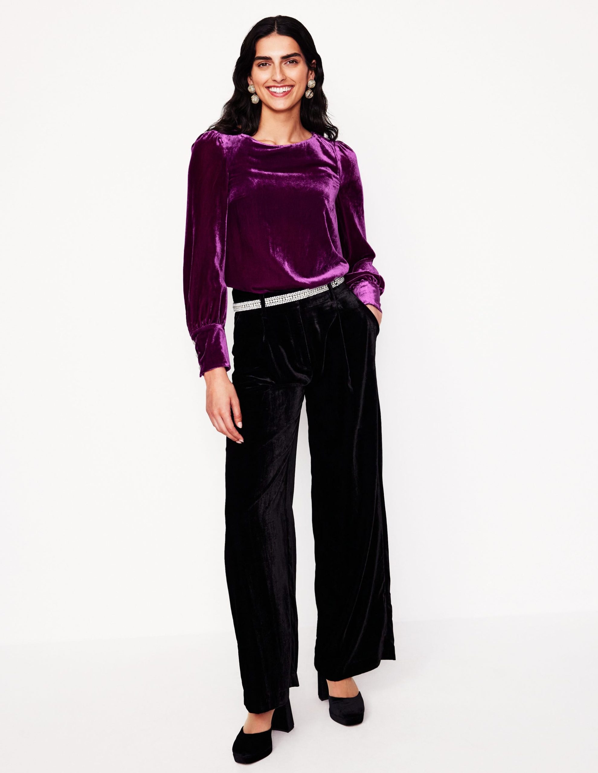 Button Back Velvet Top-Regal Purple - Image 4