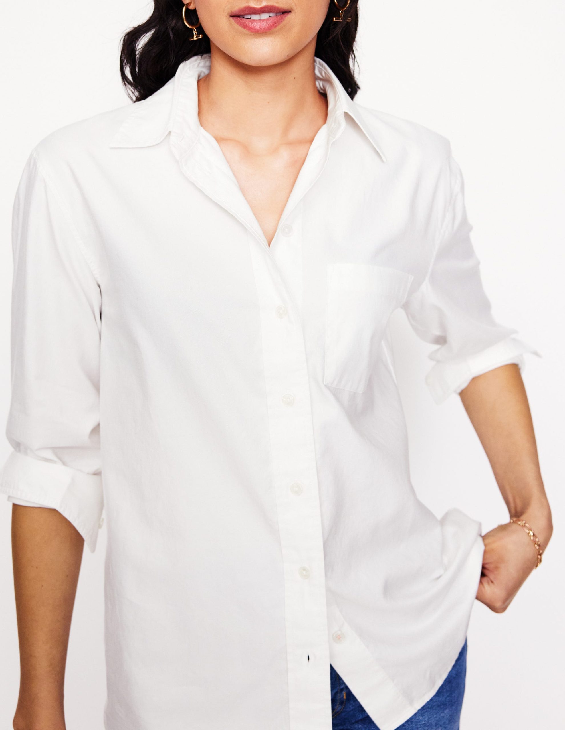Sadie Relaxed Cotton Shirt-White Oxford - Image 3
