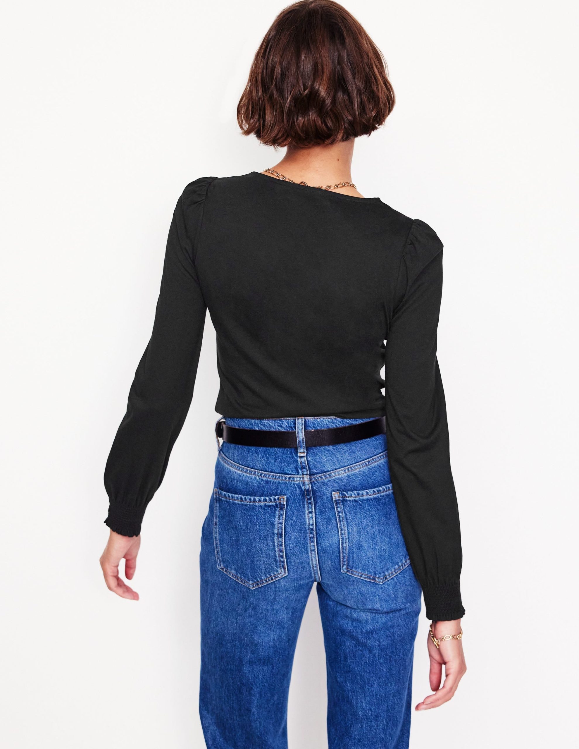 Smocked Cuff Supersoft Top-Black - Image 3