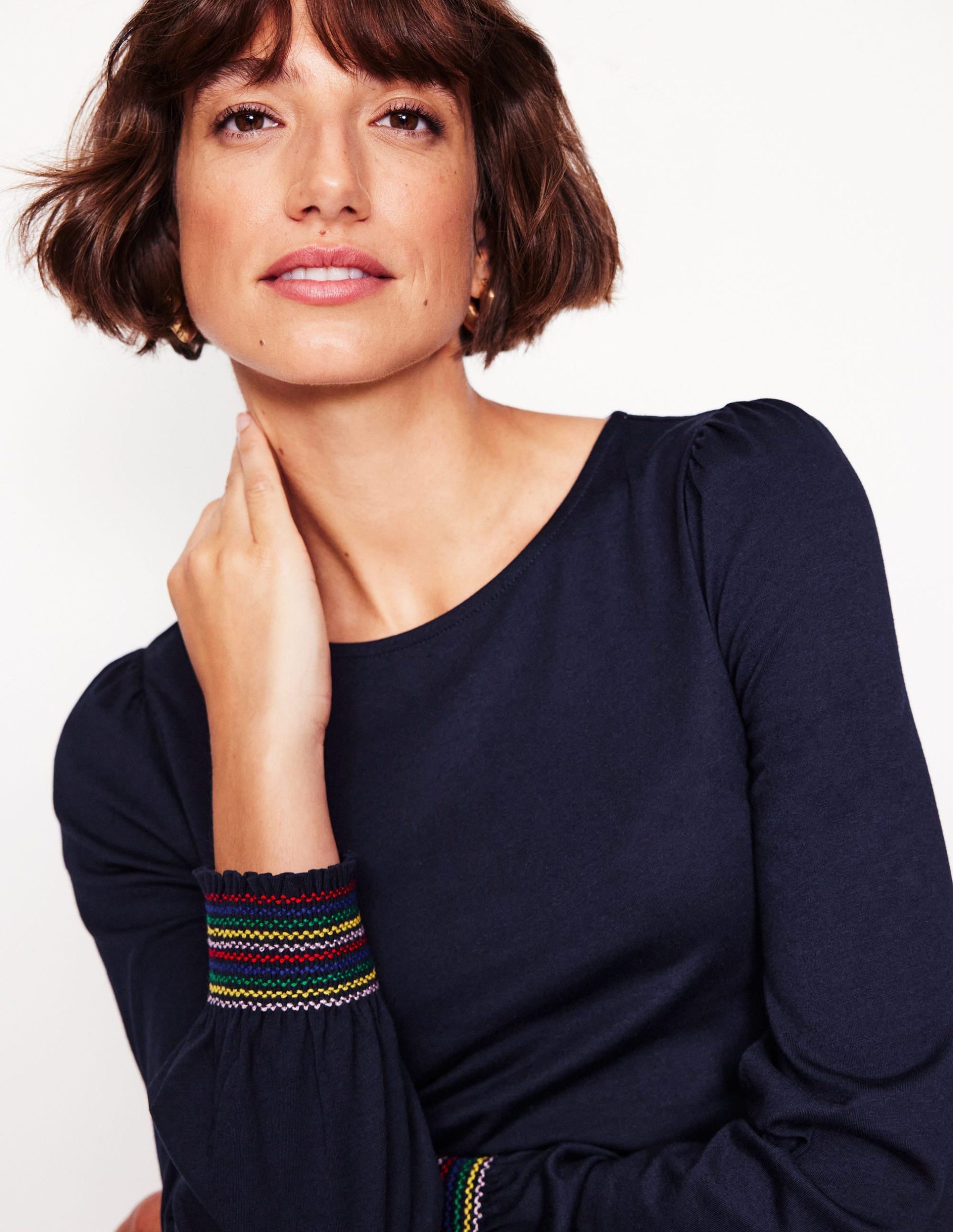 Smocked Cuff Supersoft Top-Navy - Image 2