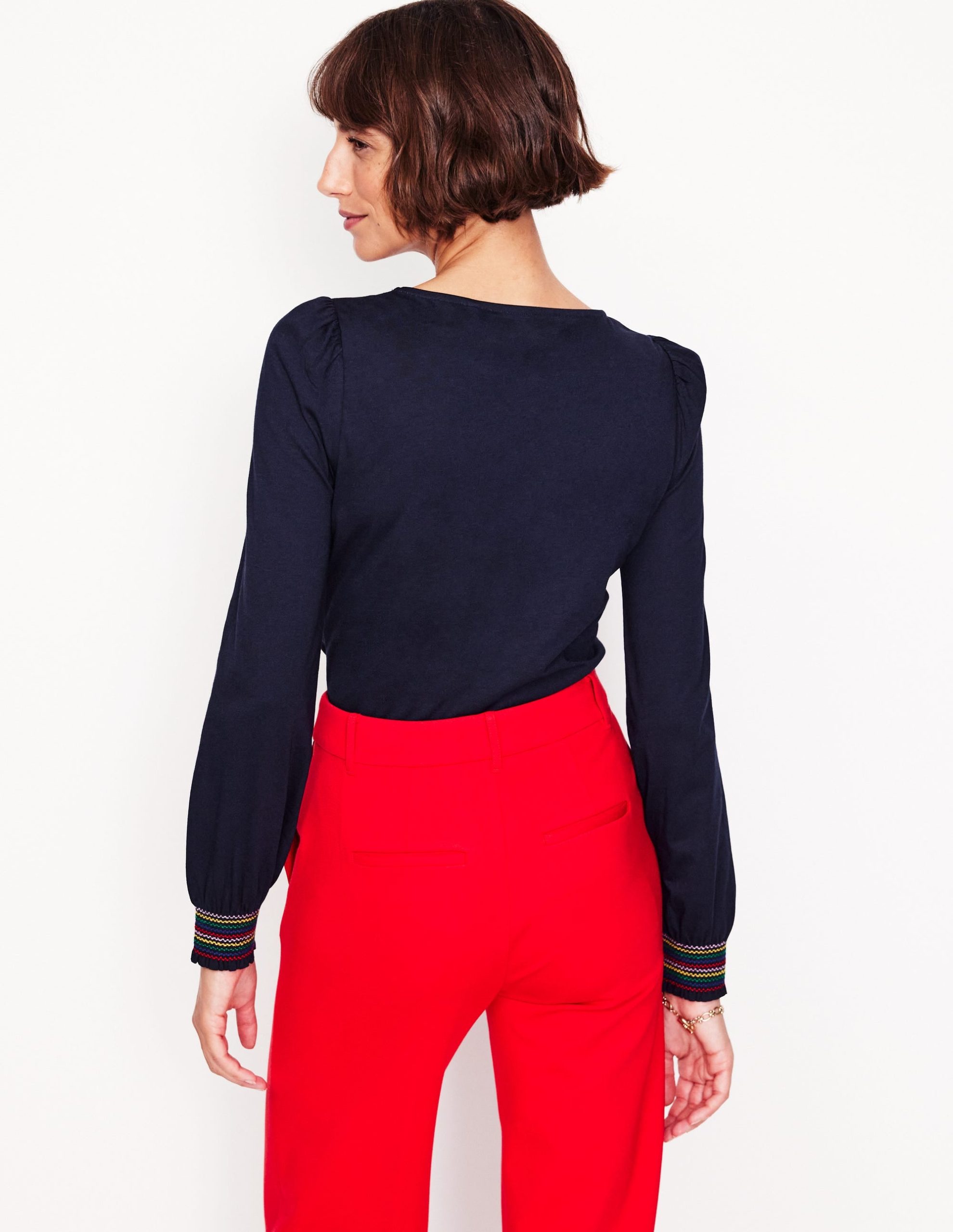 Smocked Cuff Supersoft Top-Navy - Image 3