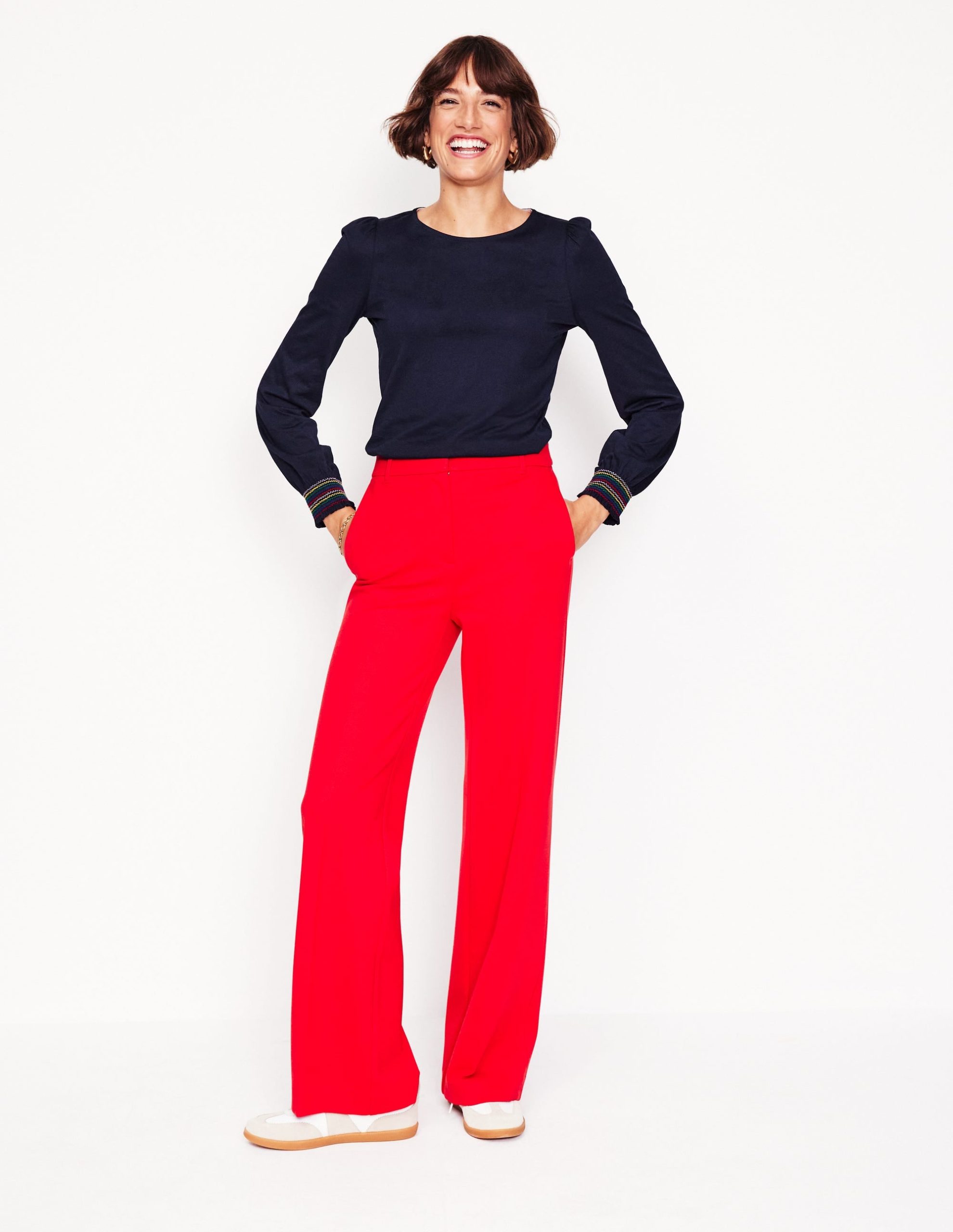 Smocked Cuff Supersoft Top-Navy - Image 4