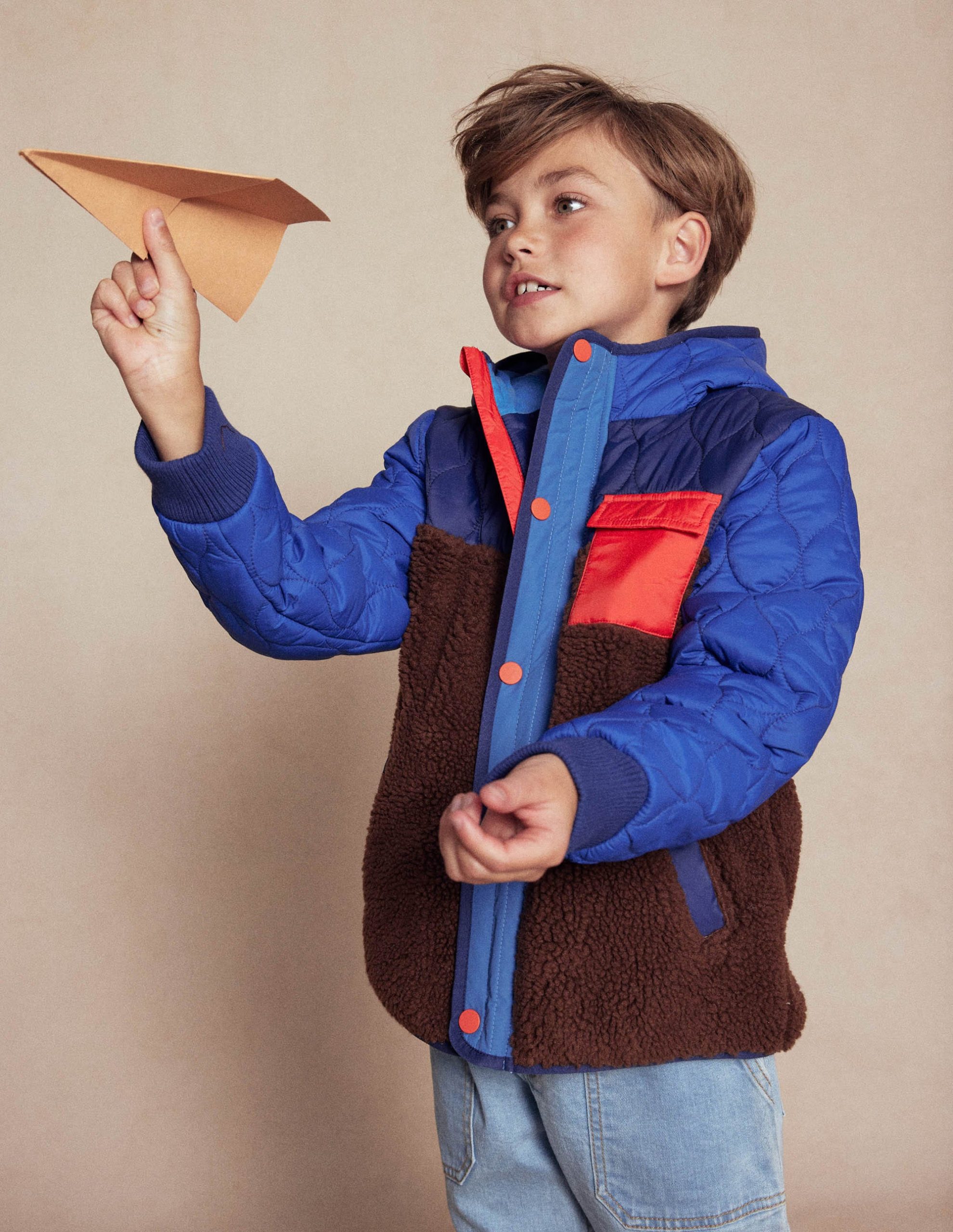 Quilted Borg Jacket-Dark Colourblock