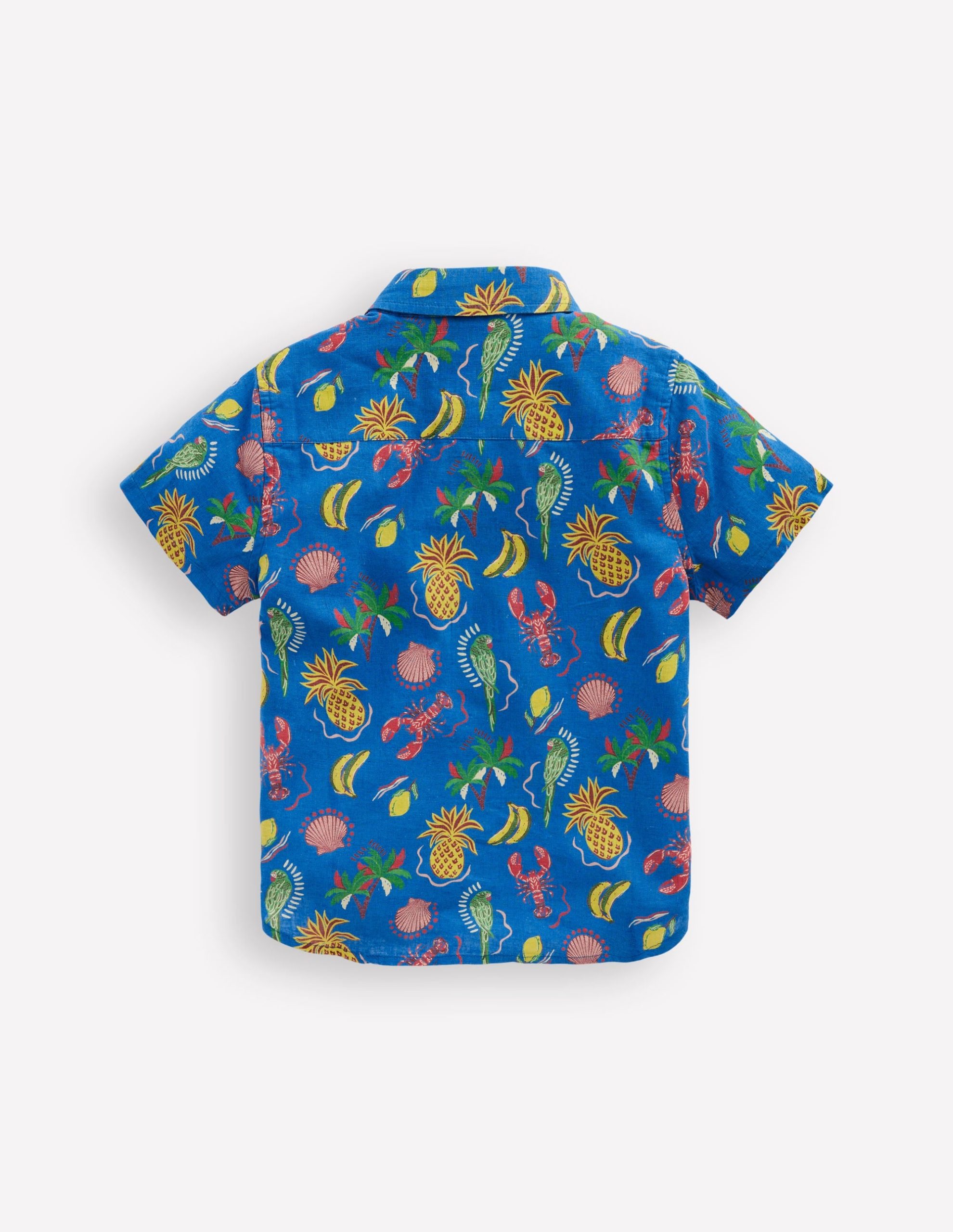 Cotton Linen Shirt-Bright Blue Tropical Print - Image 3