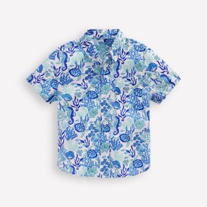 Cotton Linen Shirt-Blue Coral Cove