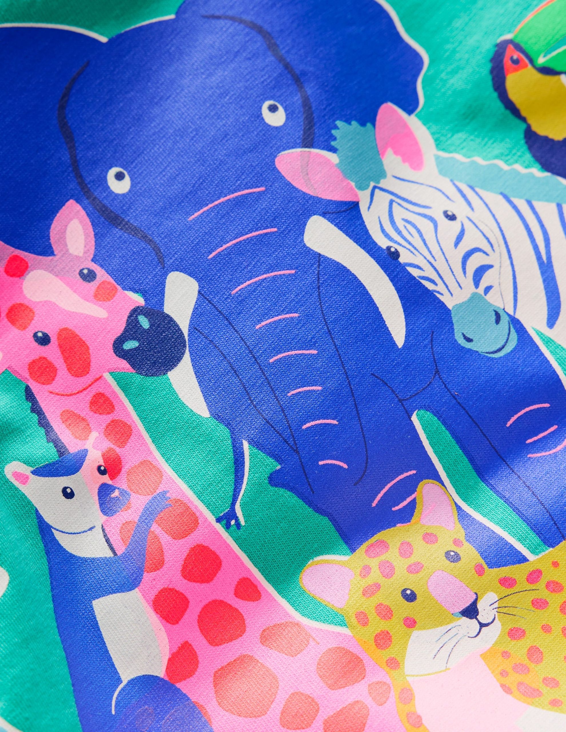 Short Sleeve Riso T-Shirt-Aquamarine Blue Jungle Animals - Image 3