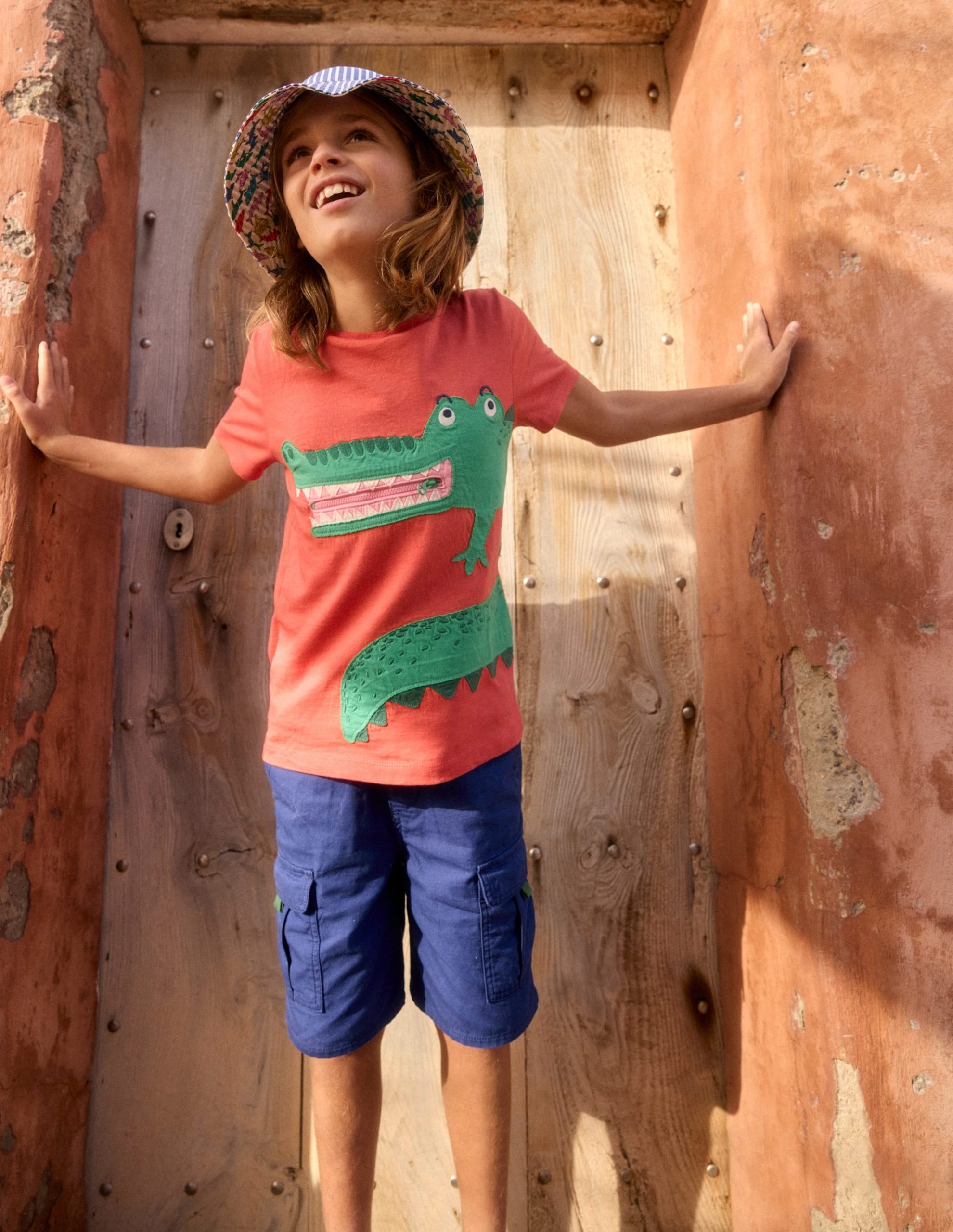 Zip Applique T-shirt-Kiln Orange Crocodile