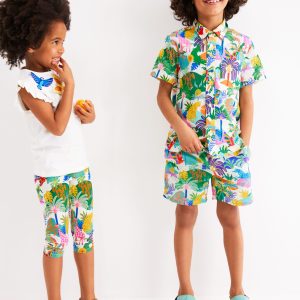 Cotton Linen Shorts-Ivory Multi Jungle