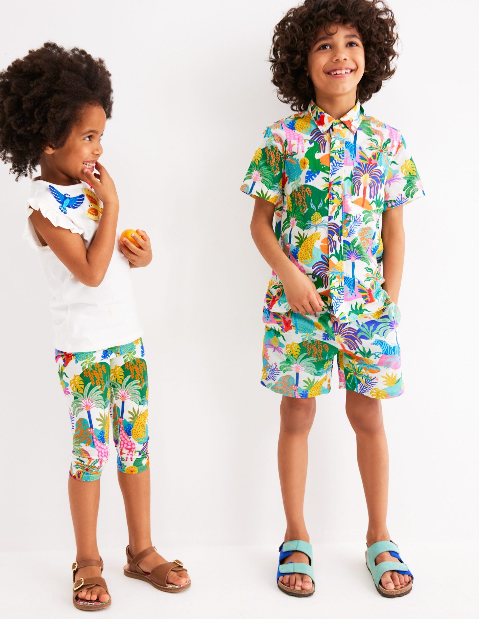 Cotton Linen Shorts-Ivory Multi Jungle