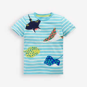 Short Sleeve Appliqu?? T-shirt-Caribbean Blue Rays