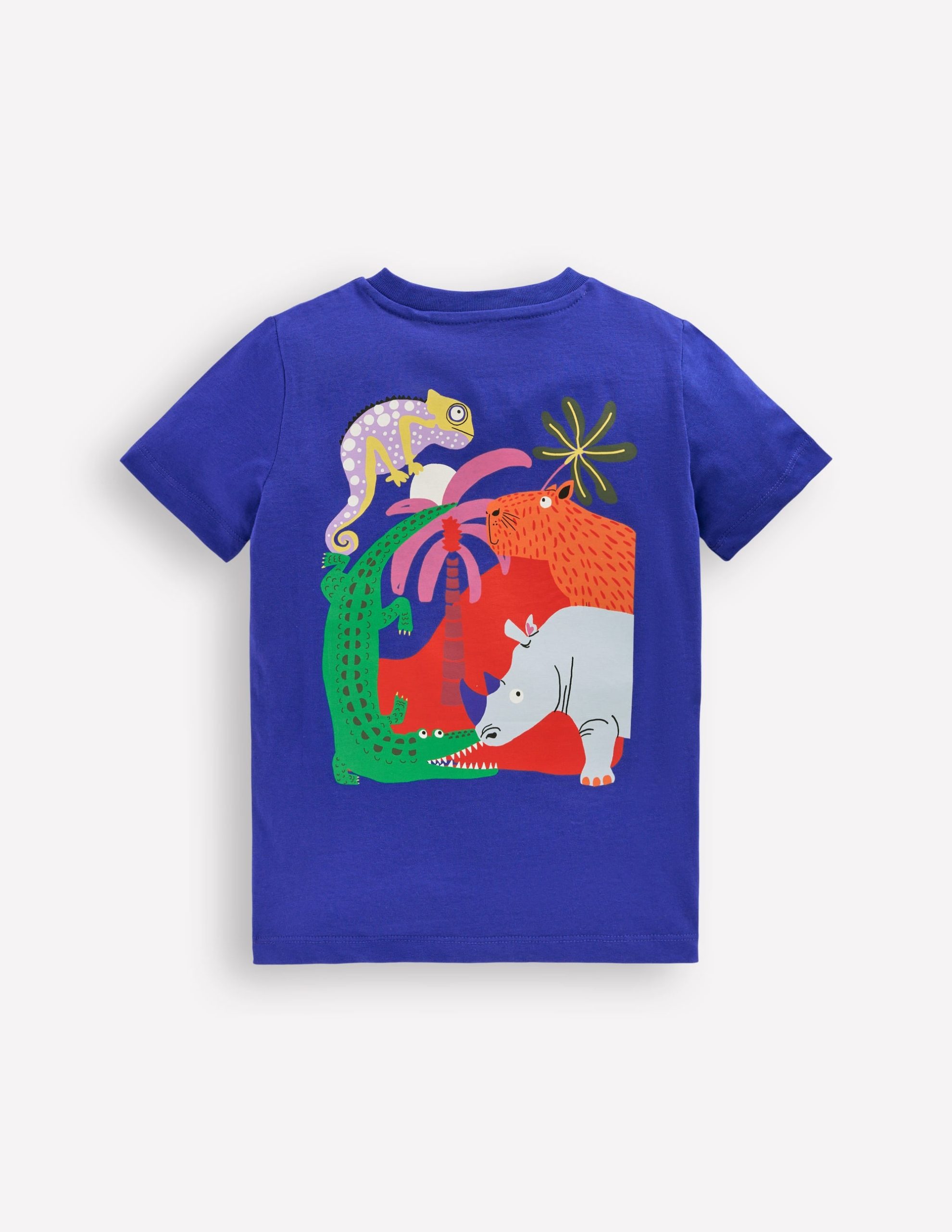 Front & Back Graphic T-shirt-Bright Blue Jungle Animals - Image 2