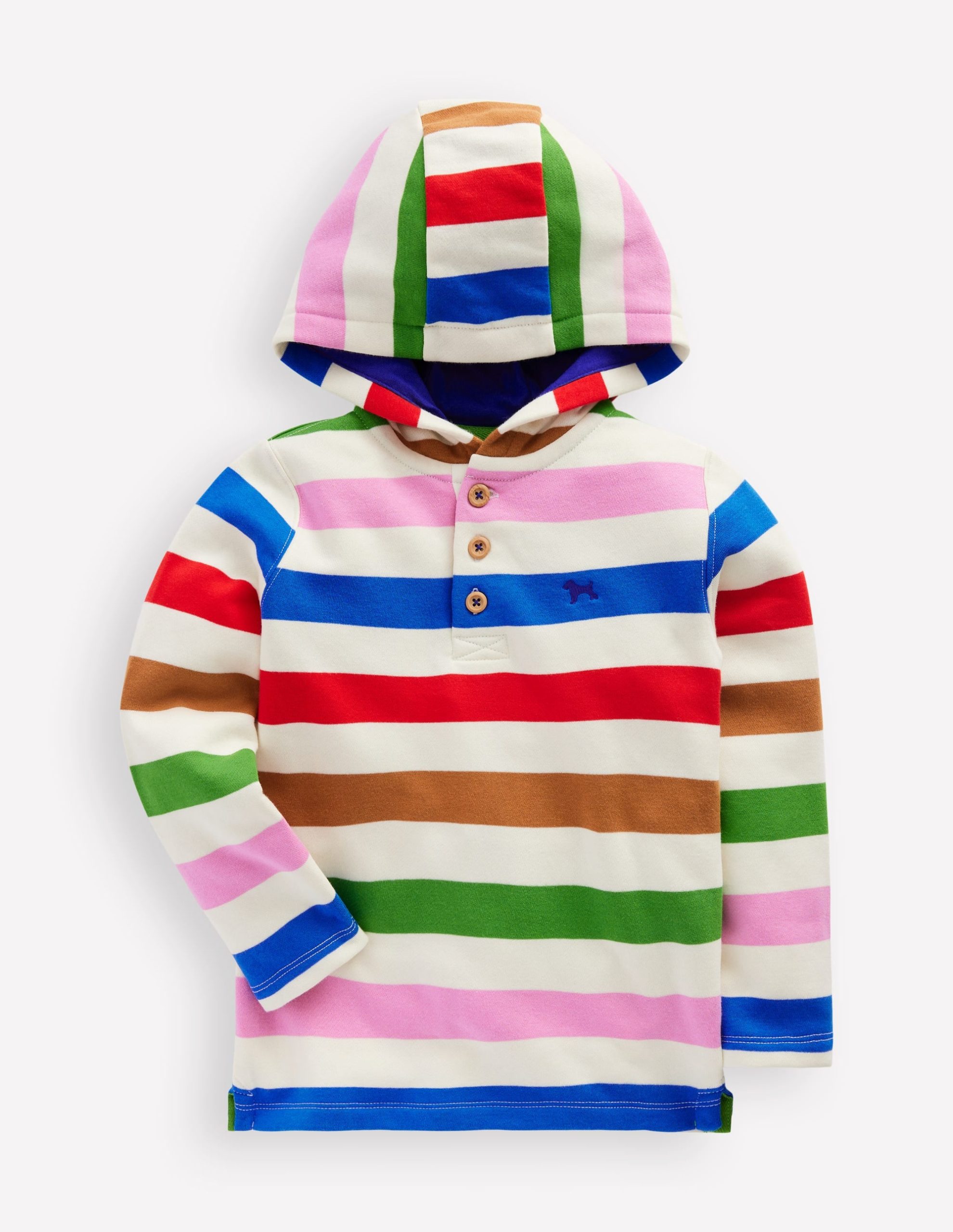 Button Down Hoodie-Gallery Blue Multi Stripe