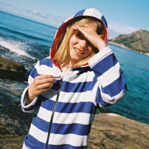 Towelling Zip-Up Throw-On-Sapphire Blue Stripe