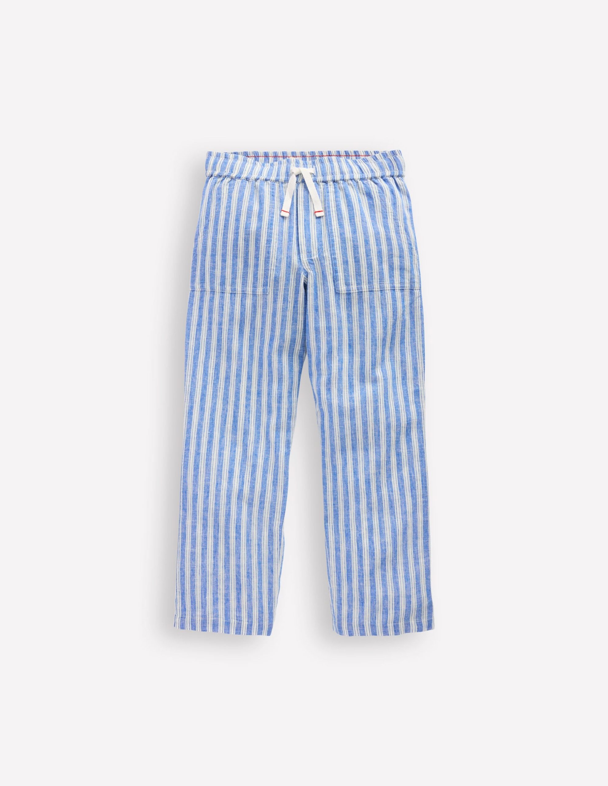 Cotton Linen Pull-On Pants-Blue Ticking