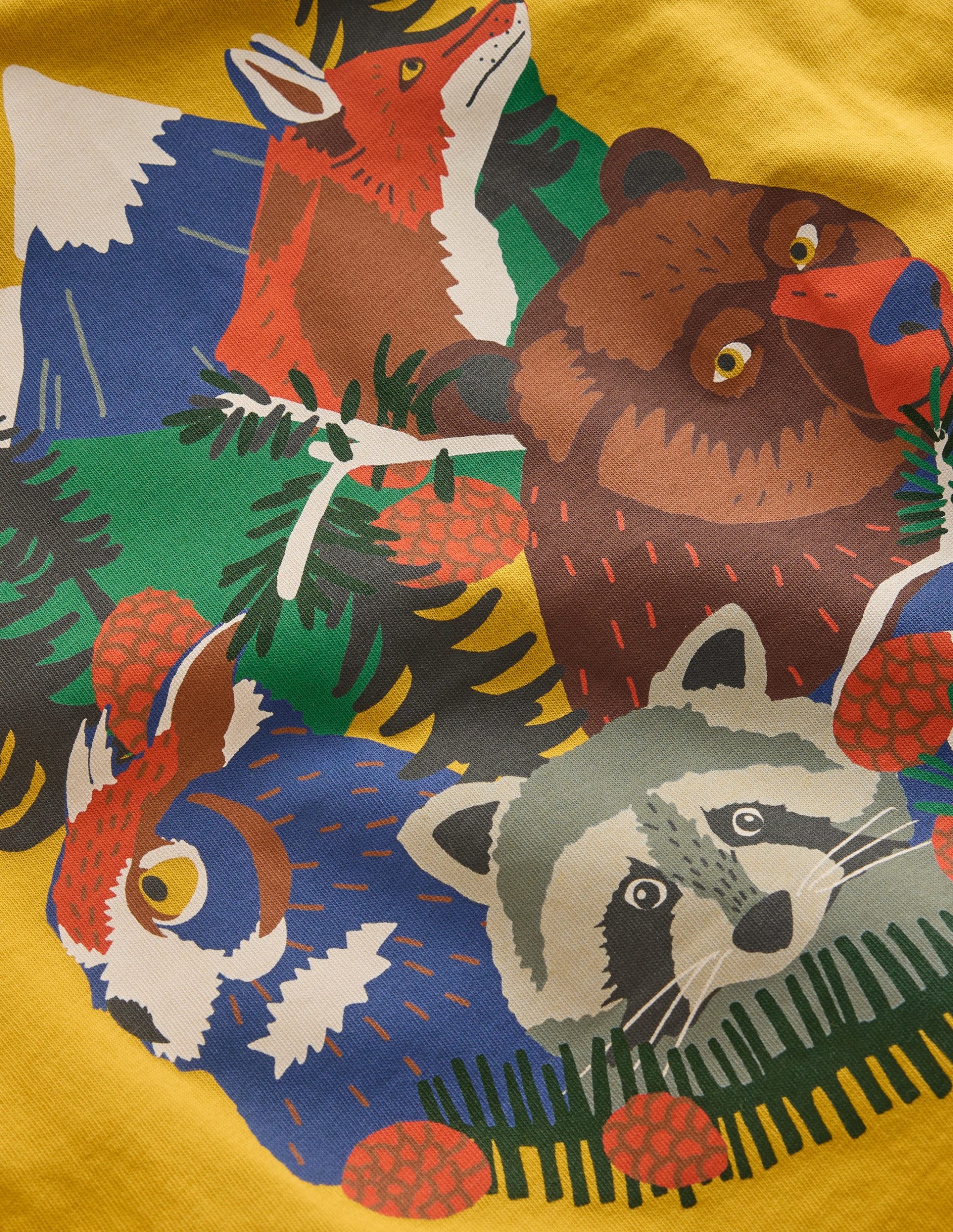 Front & Back Printed T-shirt-Oil Yellow Mountain Animals - Image 3