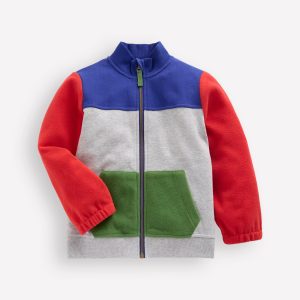 Cosy Zip Through Sweatshirt-Grey Marl Colourblock