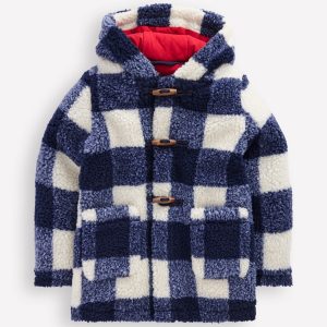 Borg Duffle Coat-Navy Gingham