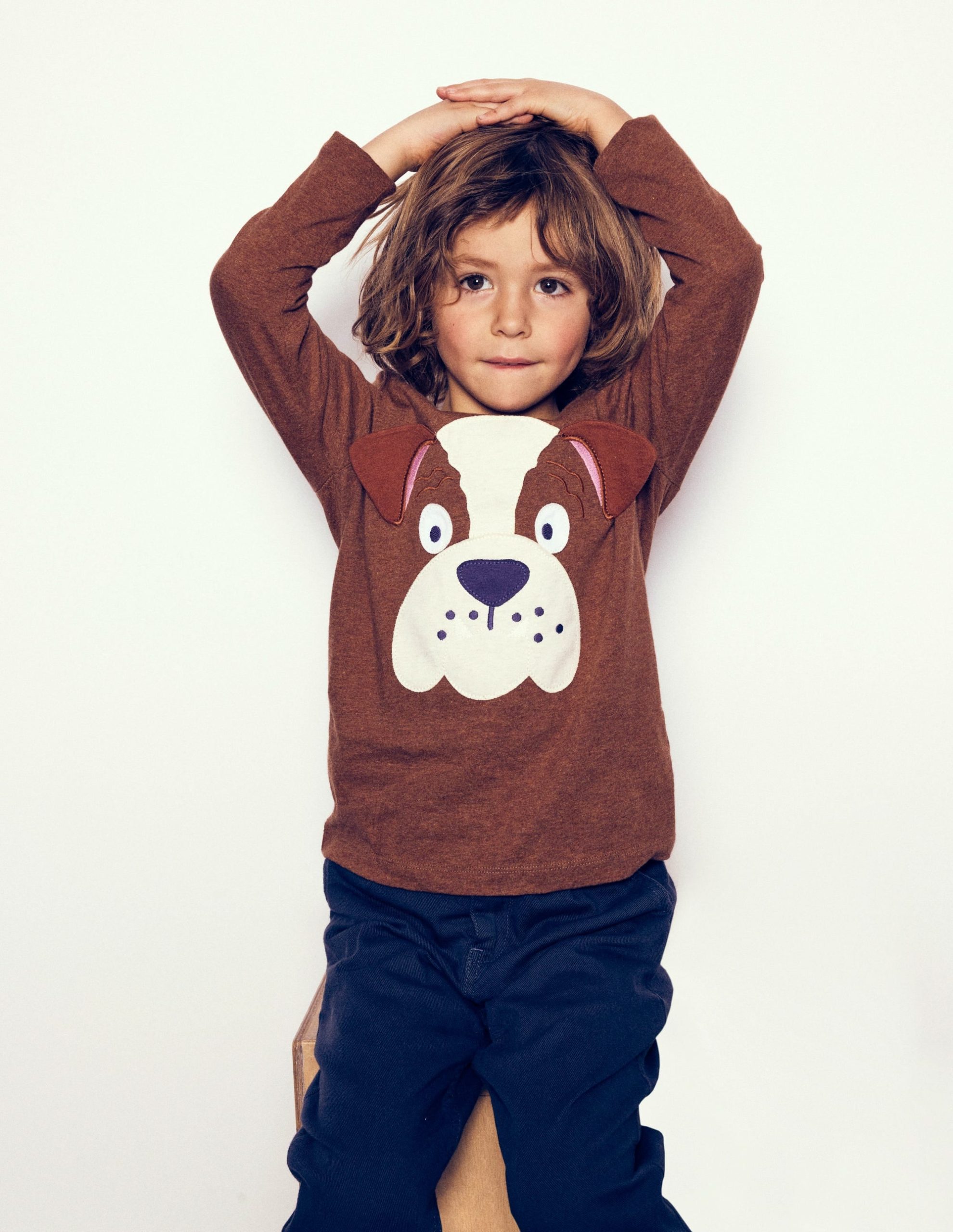 Fun Applique T-Shirt-Brown Marl Bulldog