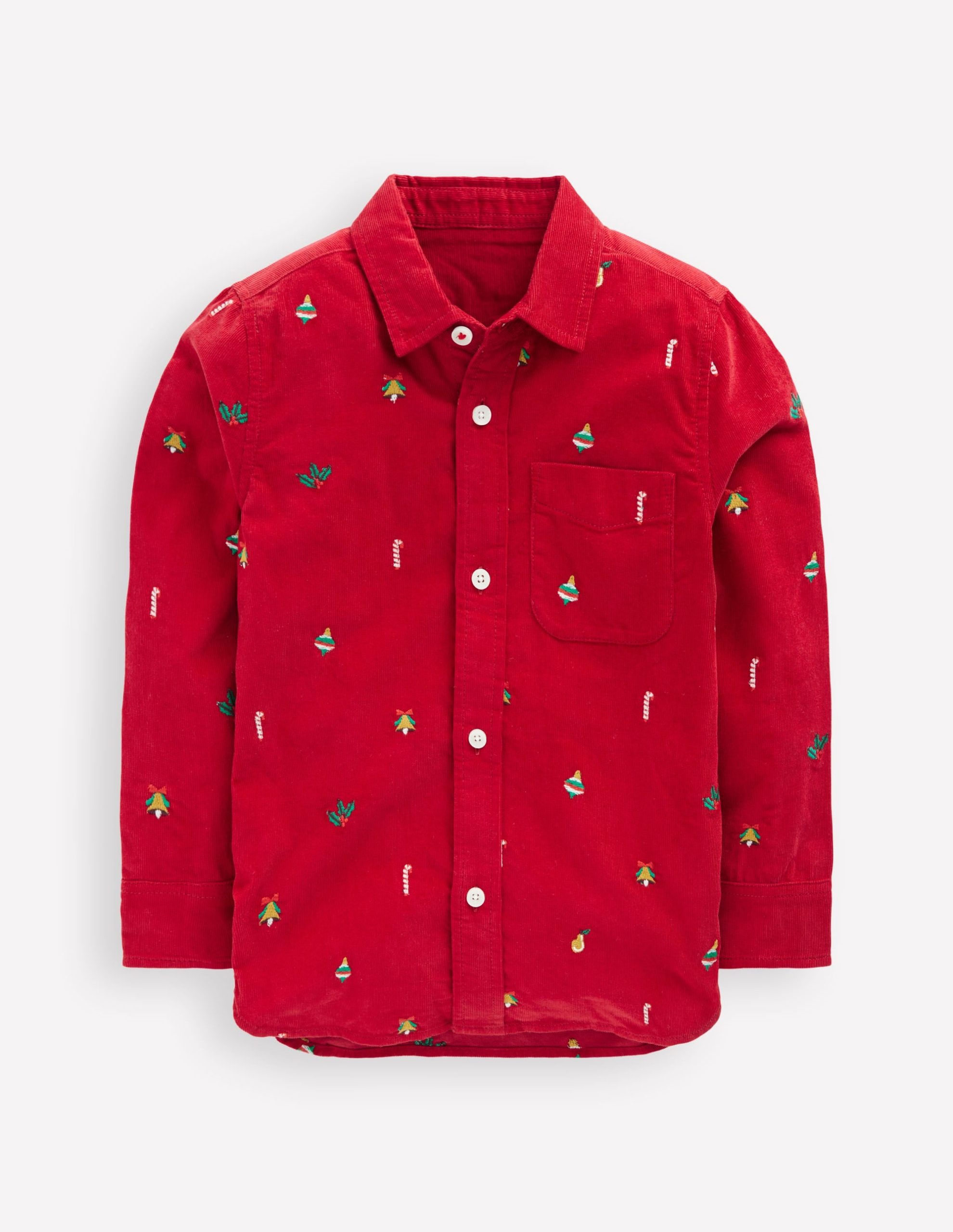Embroidered Corduroy Shirt-Red Christmas Embroidery