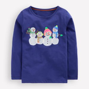 Long Sleeve Riso T-Shirt-Starboard Blue Snowmen