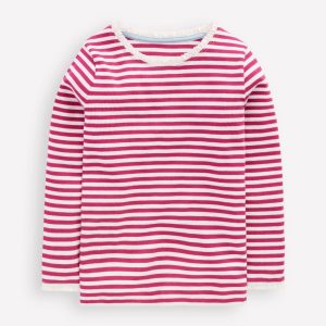 Ribbed Long Sleeve T-shirt-Cherry Jam/Soft Ivory Stripe
