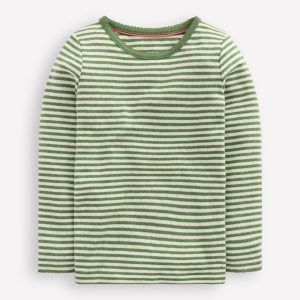 Long Sleeve Pointelle Top-Safari Green Stripe