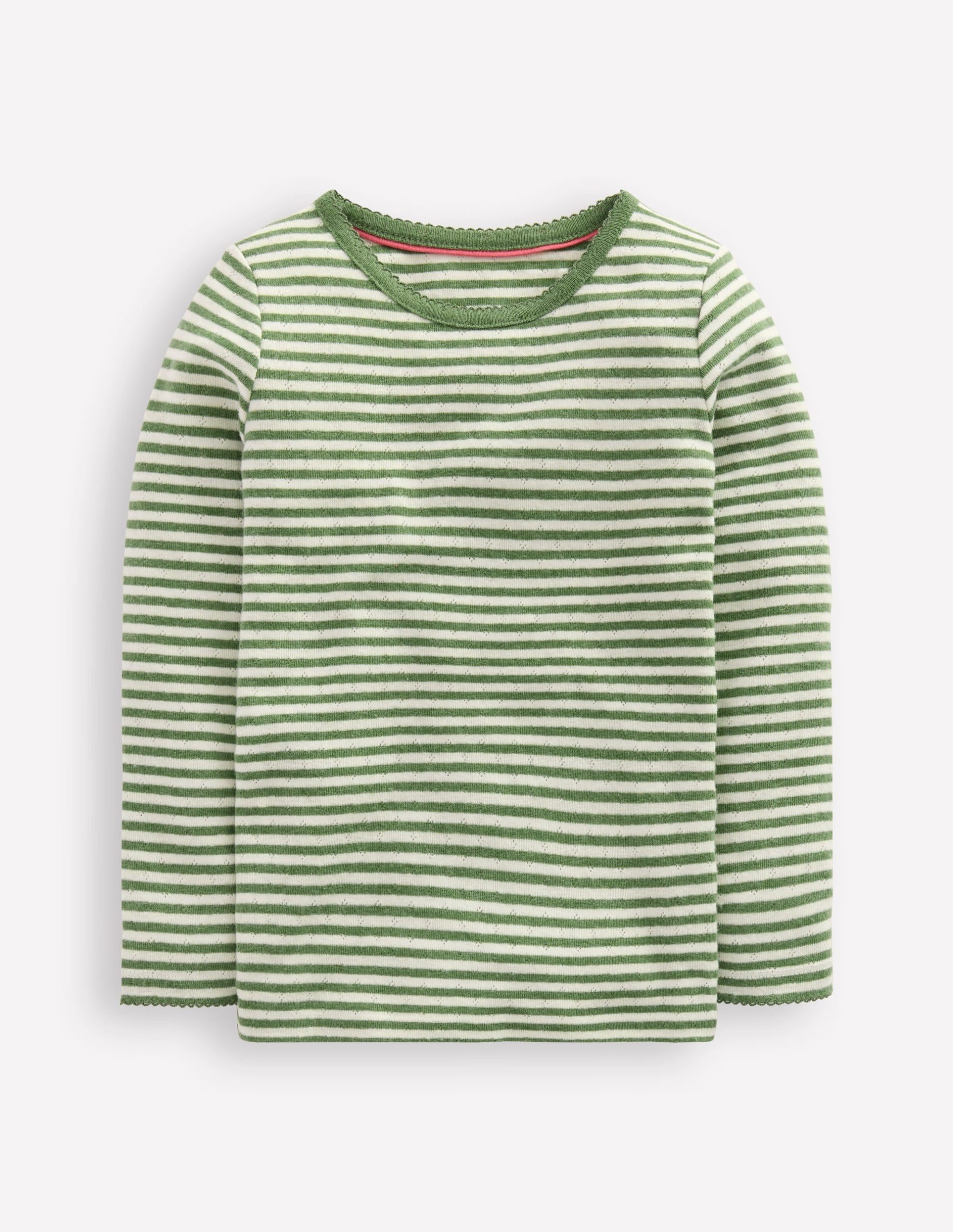 Long Sleeve Pointelle Top-Safari Green Stripe