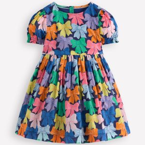 Madeline Woven Dress-Multi Rainbow Bows