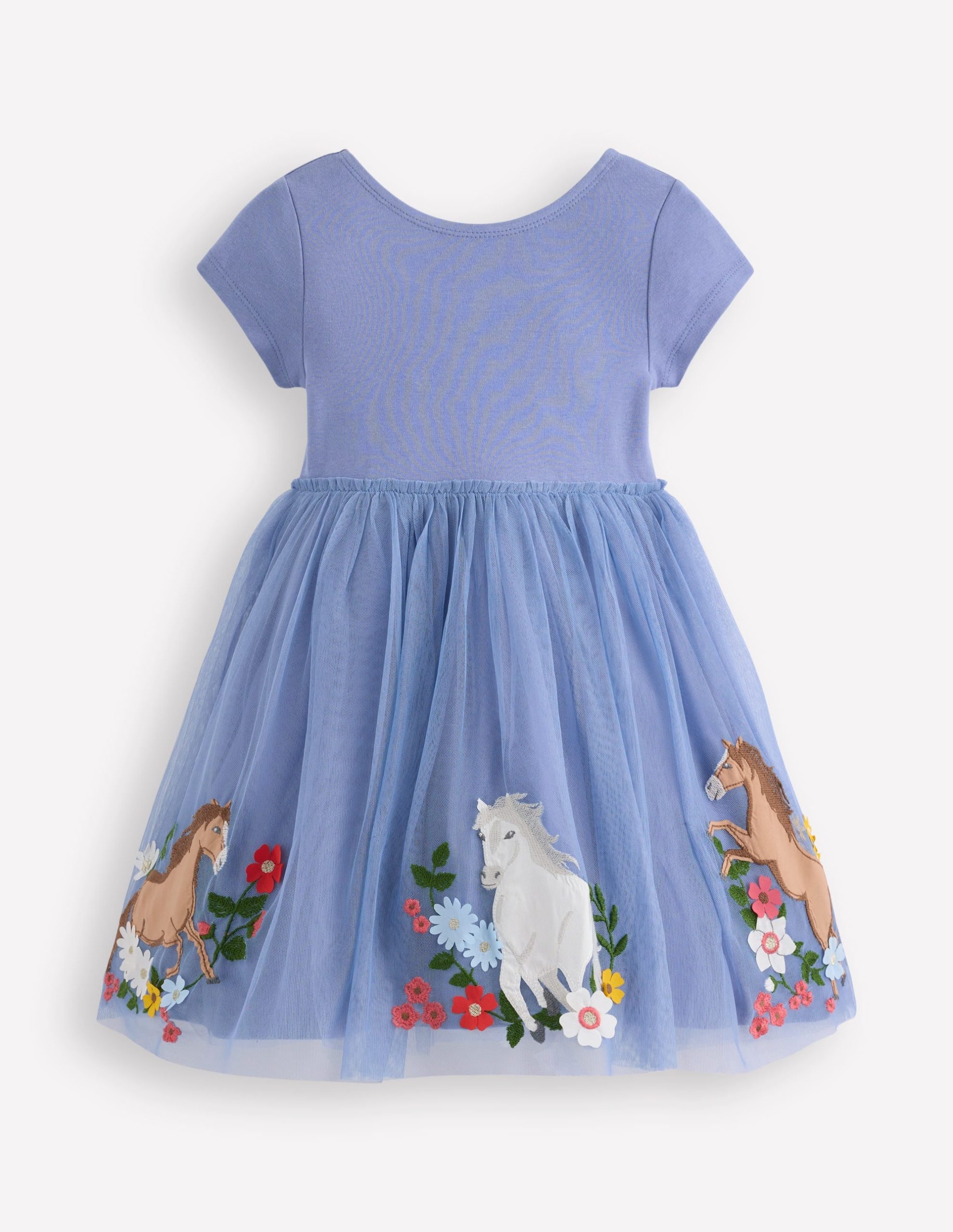 Ami Applique Tulle Dress-Pale Blue Horses - Image 4