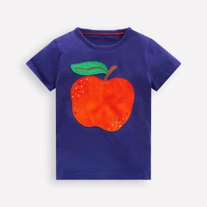 Short Sleeve Appliqu?? T-shirt-Starboard Blue Apple