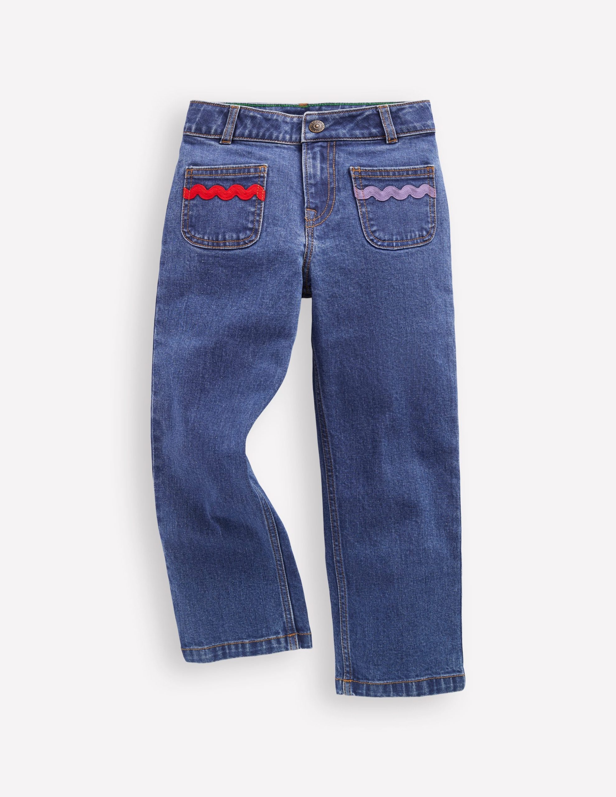 Patch Pocket Pants-Midwash Denim
