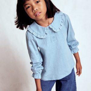 Collared Slub Top-Vintage Blue