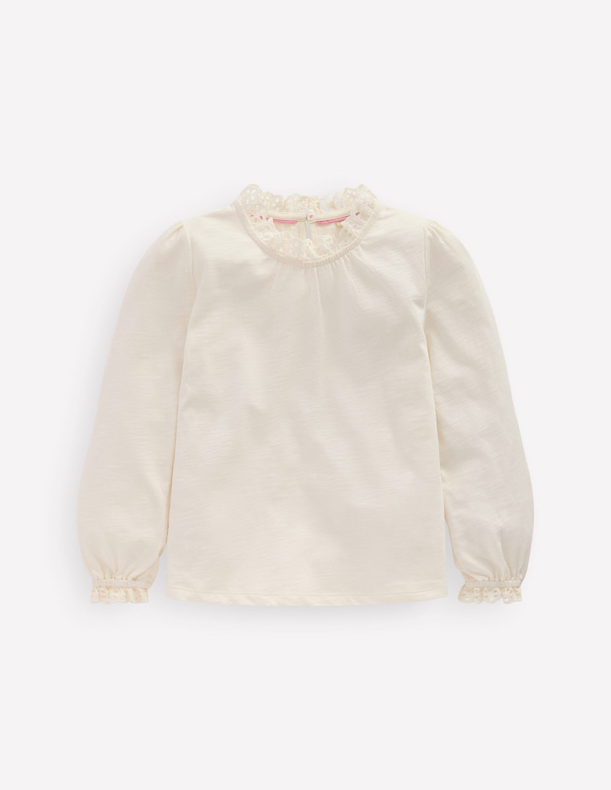 Broderie Trim Jersey Top-Soft Ivory - Image 2