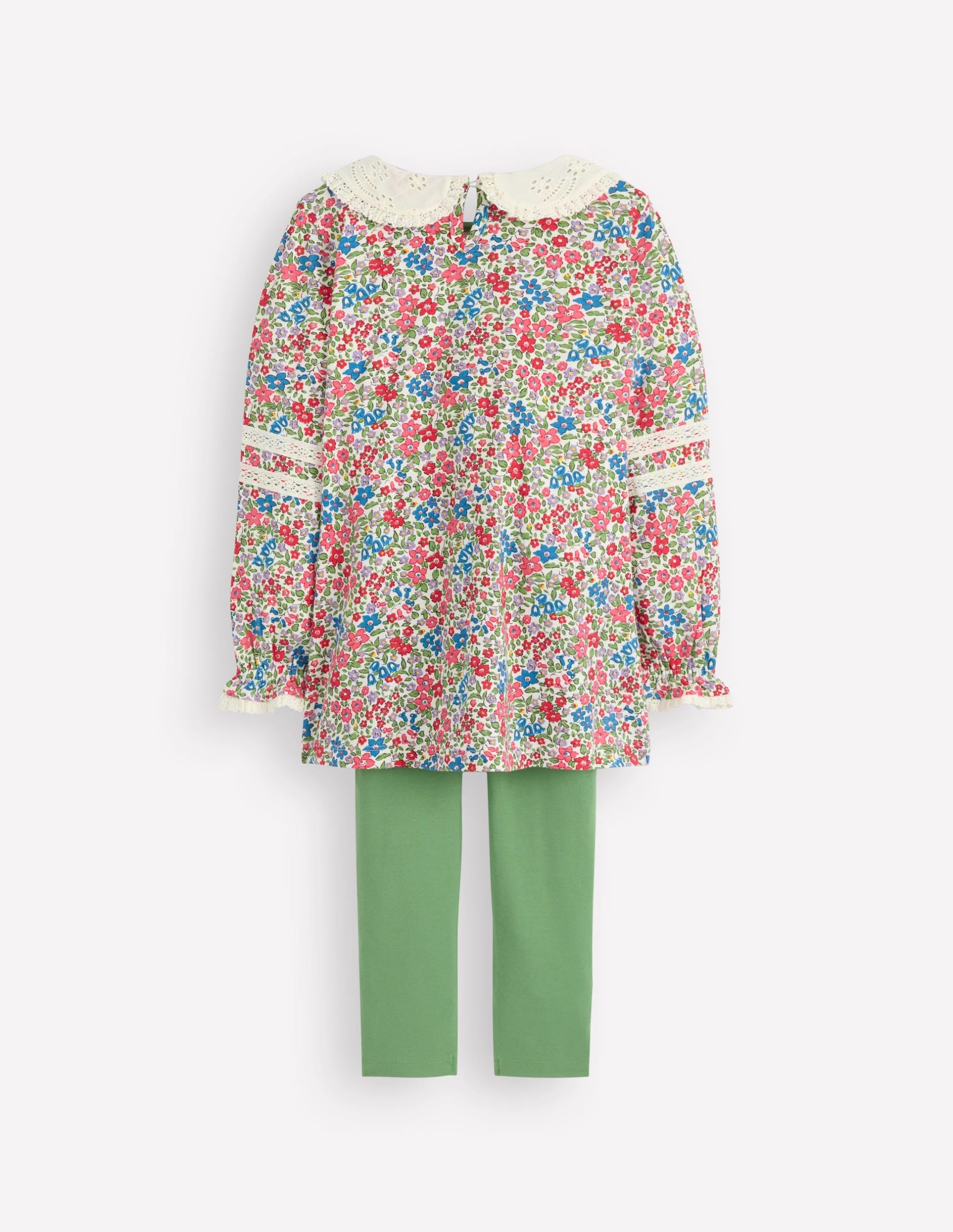 Broderie Collar Tunic Set-Vintage Pink Spaced Ditsy - Image 2