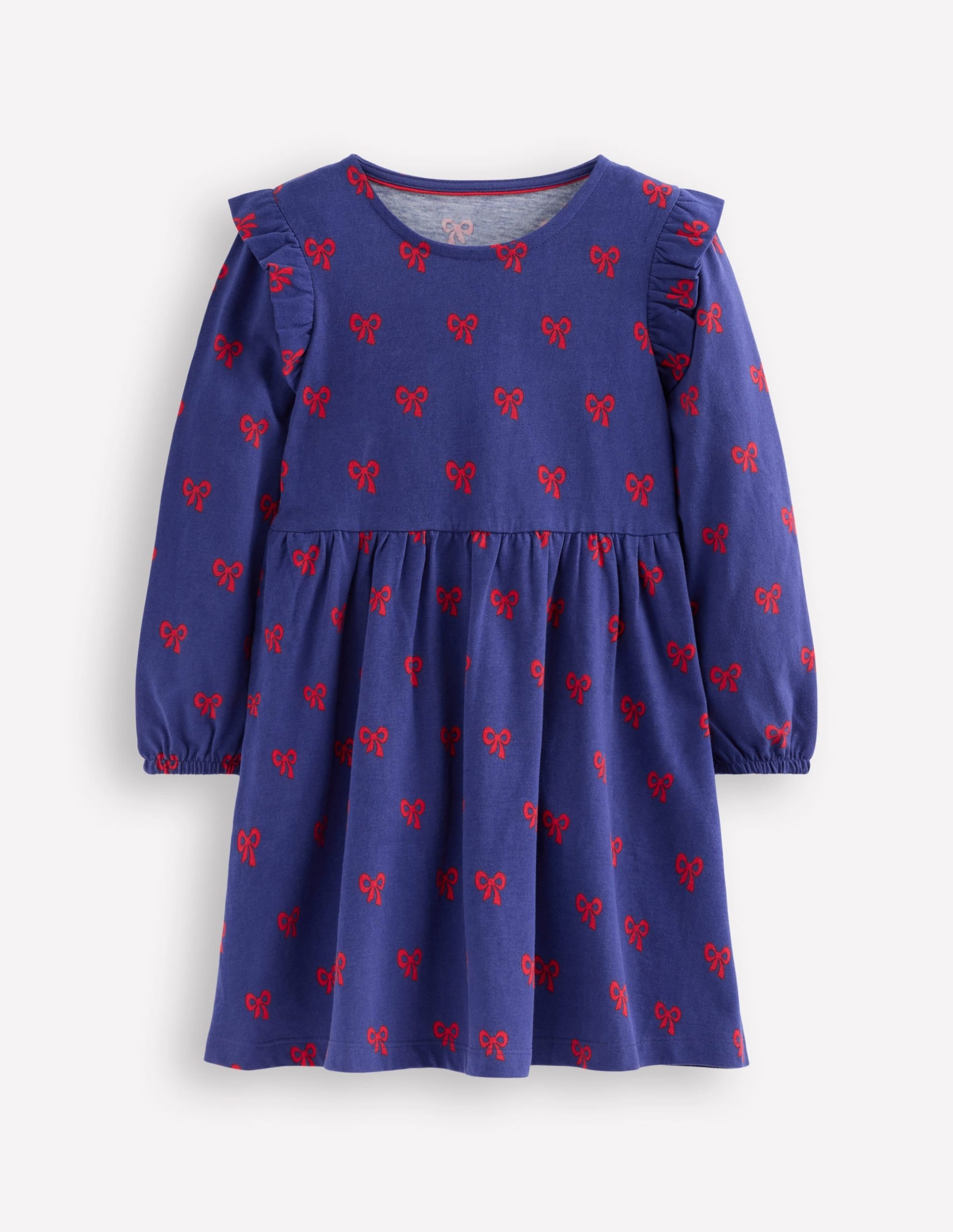 Posie Long Sleeve Jersey Dress-Starboard Blue Tiny Bows