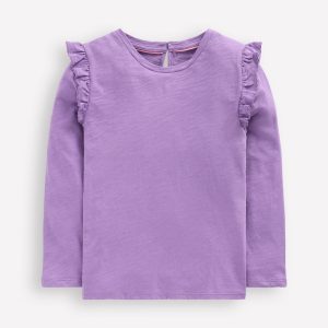 Frill Sleeve Slub Top-Aster Purple