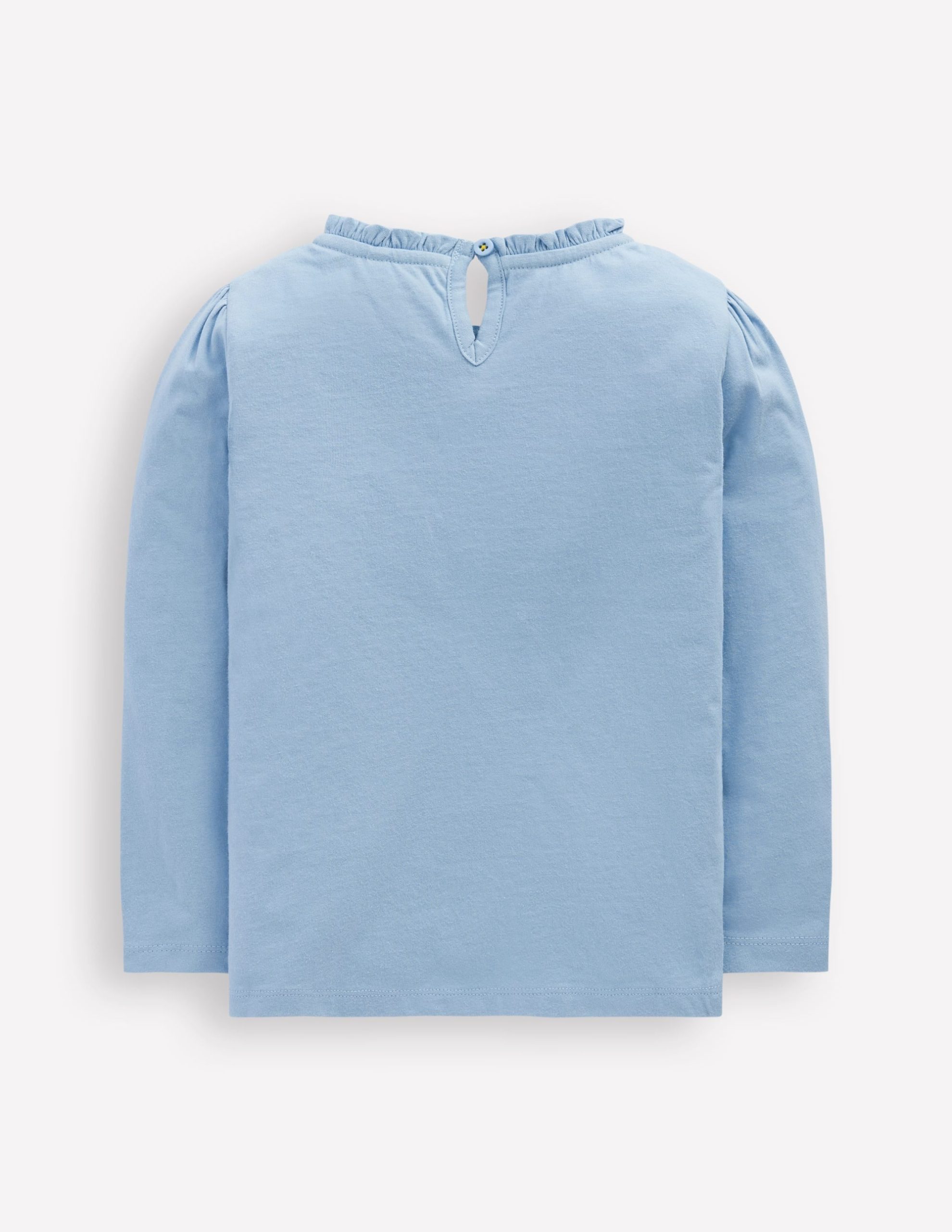 Frill Neck Appliqu?? T-shirt-Glacier Blue Flowers - Image 2