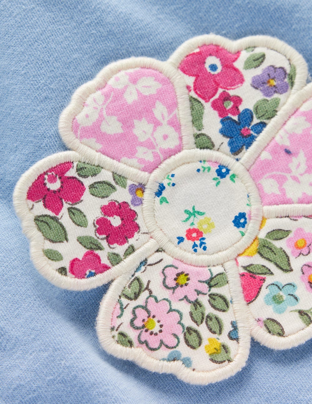 Frill Neck Appliqu?? T-shirt-Glacier Blue Flowers - Image 3