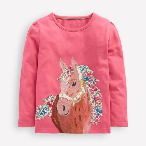 Long Sleeve Superstitch Tee-Rose Pink Horses