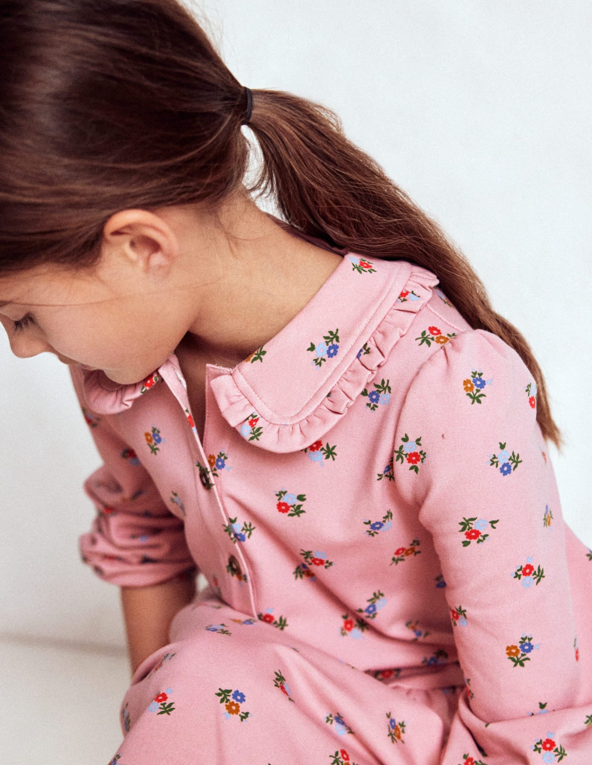 Cosy Jersey Shirt Dress-Vintage Pink Spaced Ditsy - Image 3