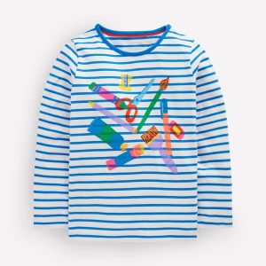 Long Sleeve Riso T-Shirt-Soft Ivory/Kingfisher Blue