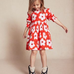 Madeline Long Sleeve Dress-Sunset Orange Giant Daisy
