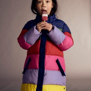Longline Padded Coat-Rainbow Colourblock