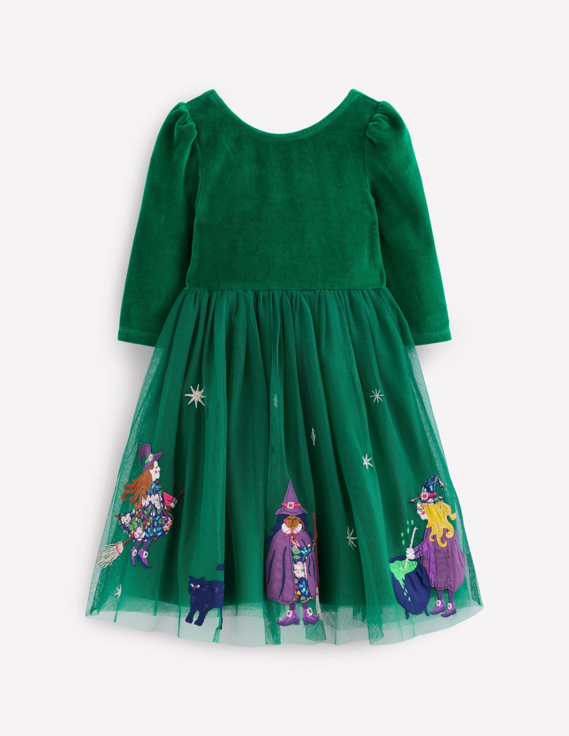 Velour Tulle Appliqu?? Dress-Jewel Green Halloween