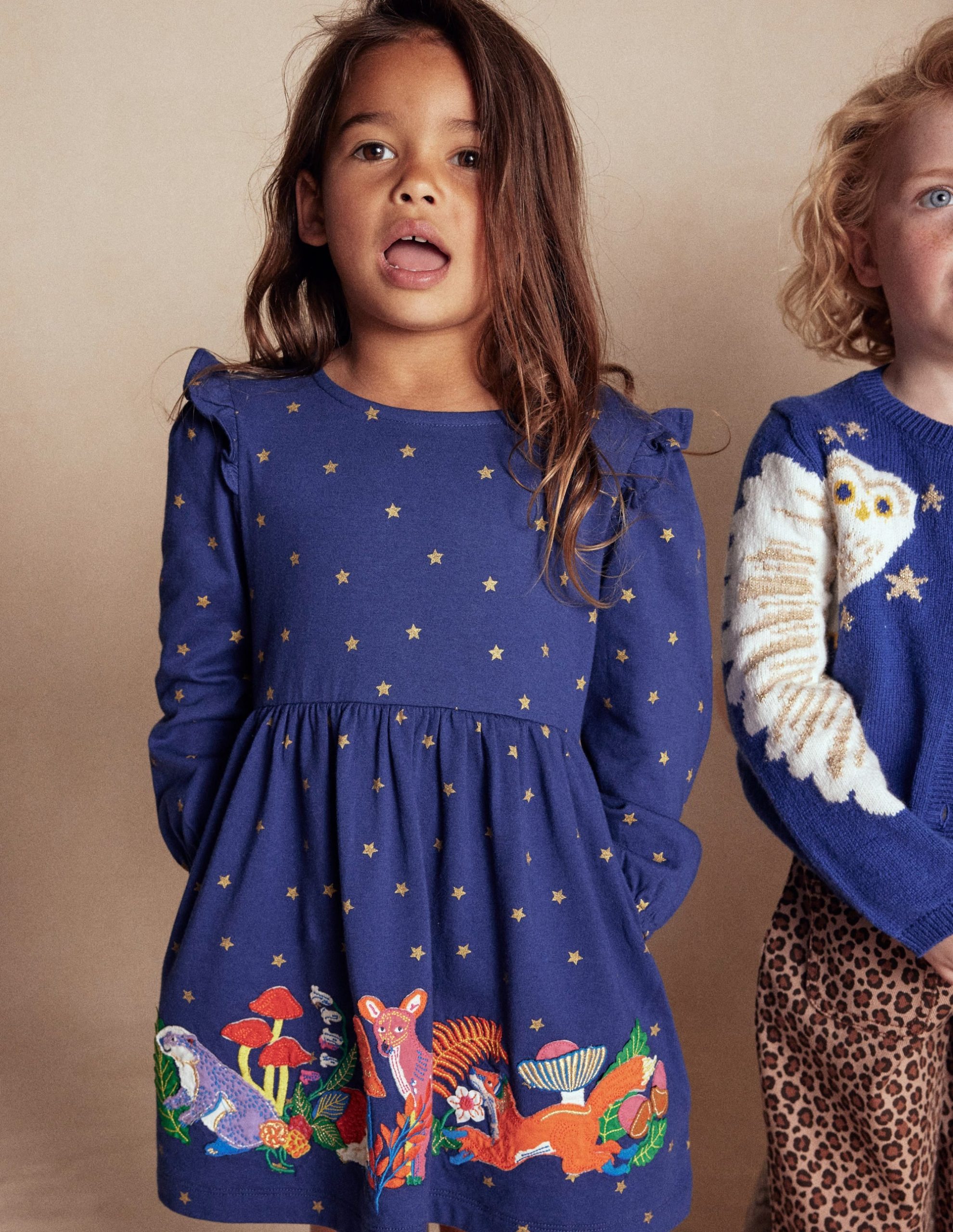 Appliqu?? Jersey Dress-College Navy Animals