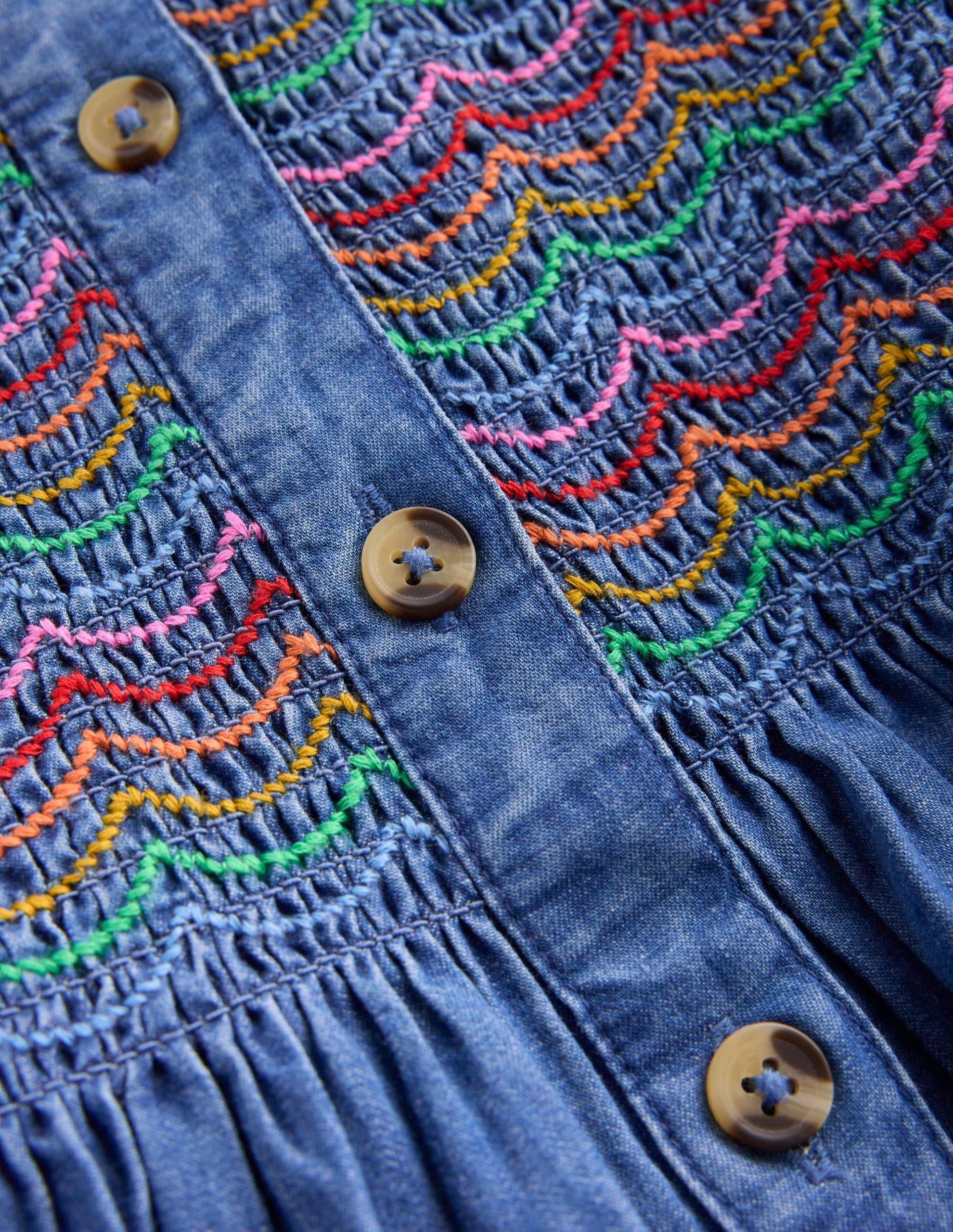 Suki Long Sleeve Smocked Dress-Mid Vintage Denim - Image 4