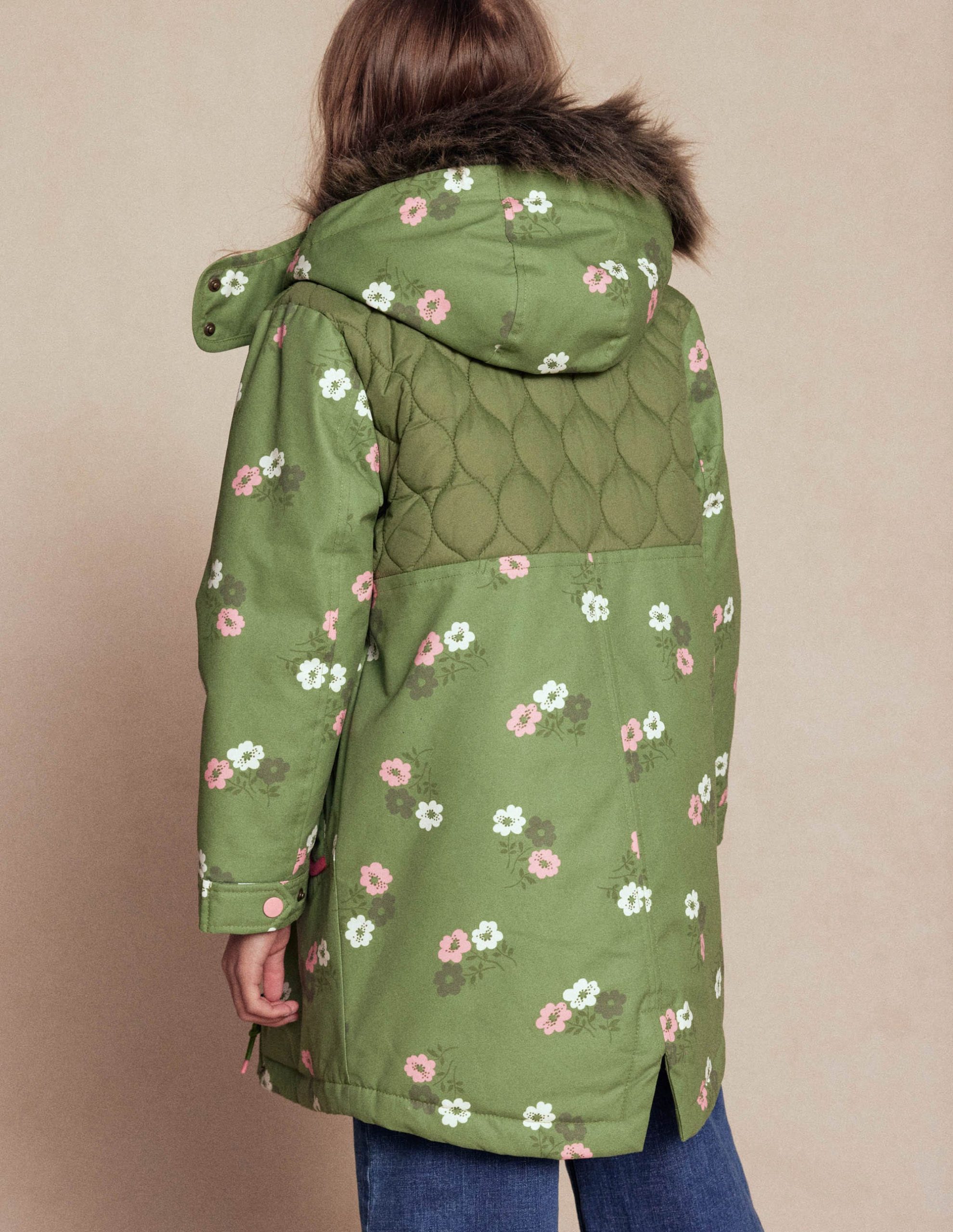 Joni Quilted Parka Coat-Green Floral - Image 2